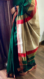 Bottle Green Maheshwari Handloom Saree - Madhya Pradesh