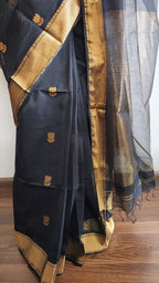 Black Maheshwari Handloom Saree - Madhya Pradesh