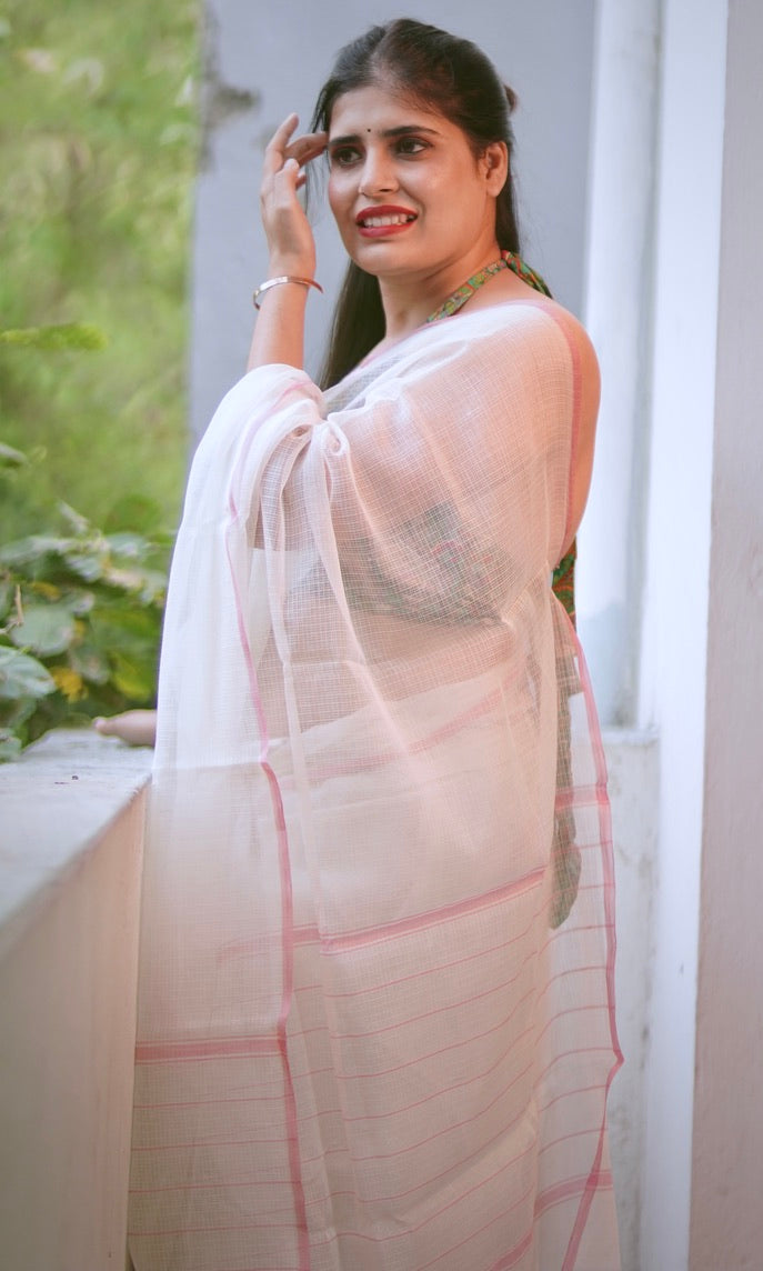 Off White Kota Doria Handloom Saree – Rajasthan