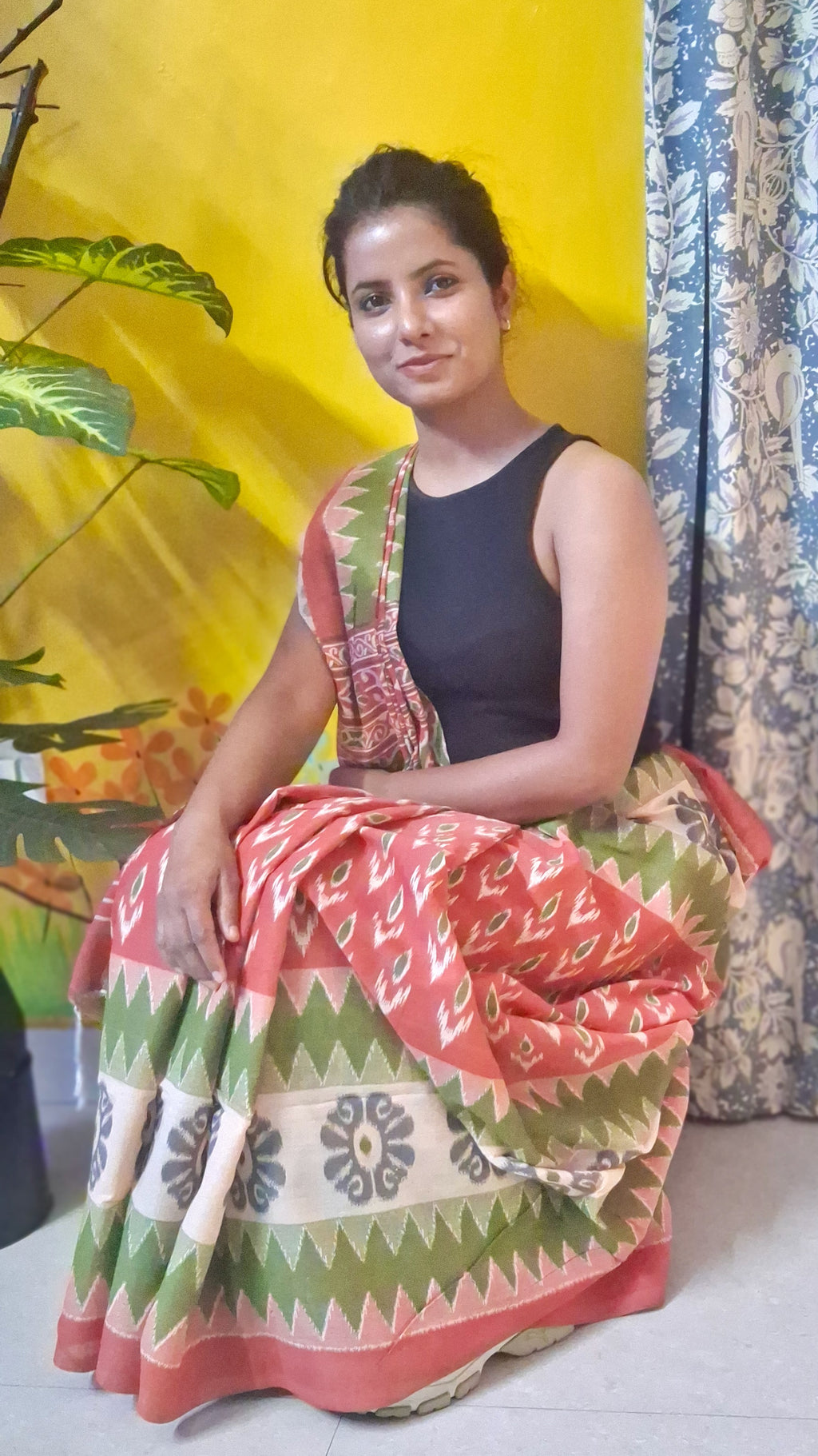Coral Sambalpuri Ikat Handloom Saree: Odisha