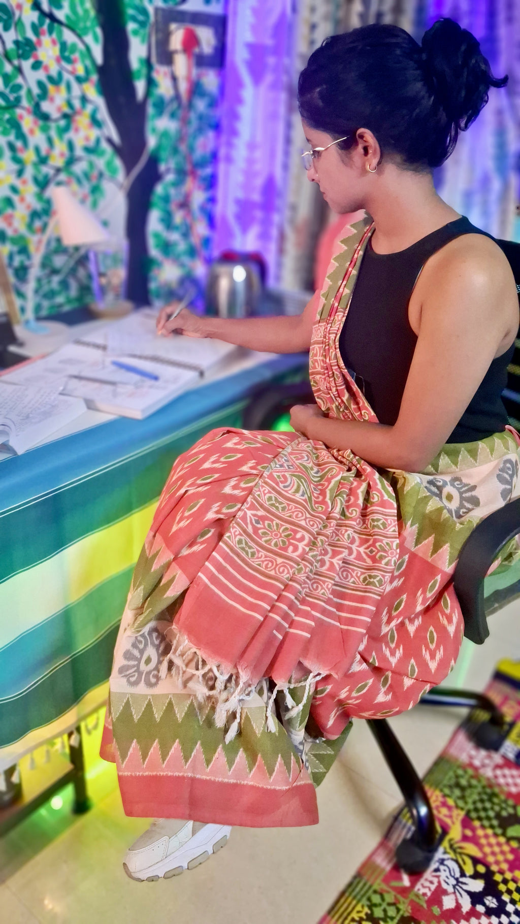 Coral Sambalpuri Ikat Handloom Saree: Odisha