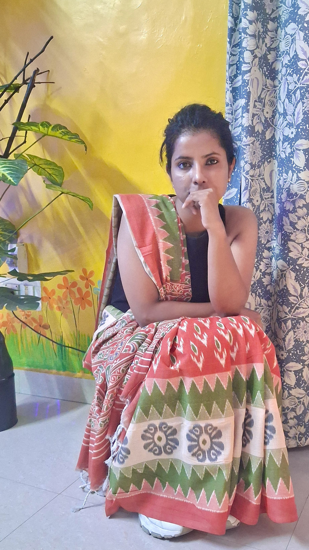 Coral Sambalpuri Ikat Handloom Saree: Odisha