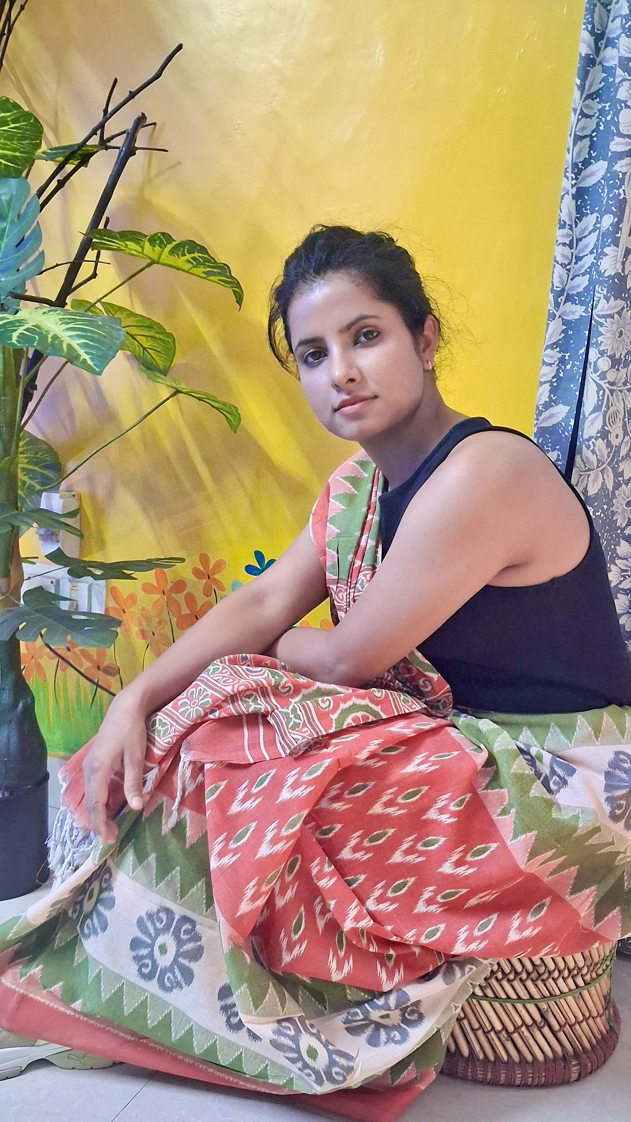 Coral Sambalpuri Ikat Handloom Saree: Odisha