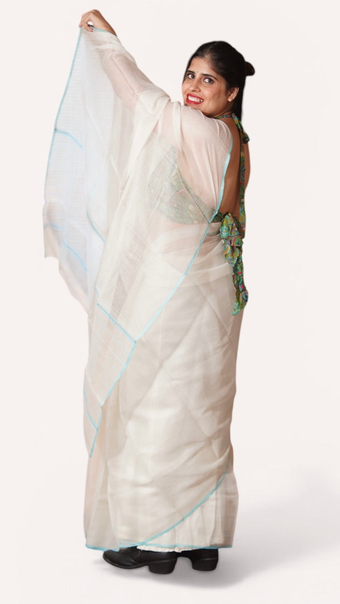 Off White Kota Doria Handloom Saree – Rajasthan