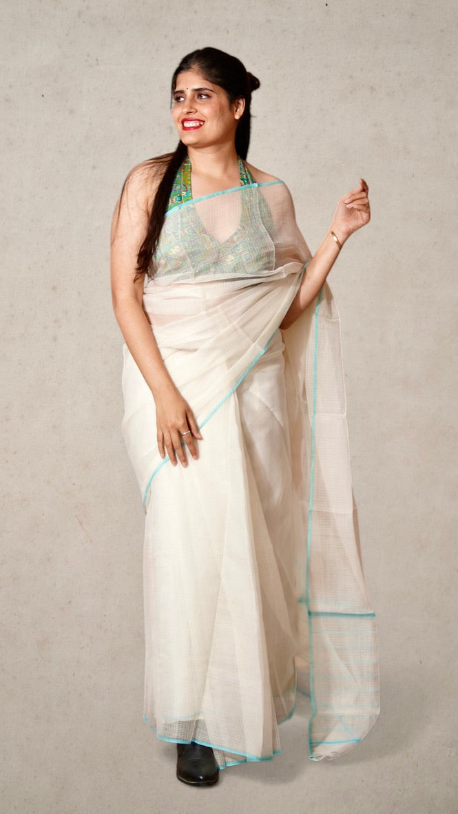Off White Kota Doria Handloom Saree – Rajasthan