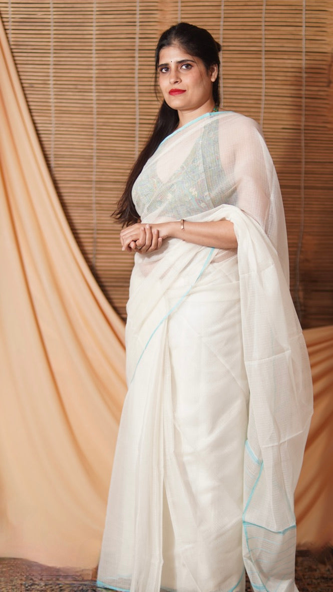 Off White Kota Doria Handloom Saree – Rajasthan