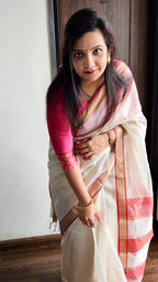Off-White Maheshwari Handloom Saree - Madhya Pradesh