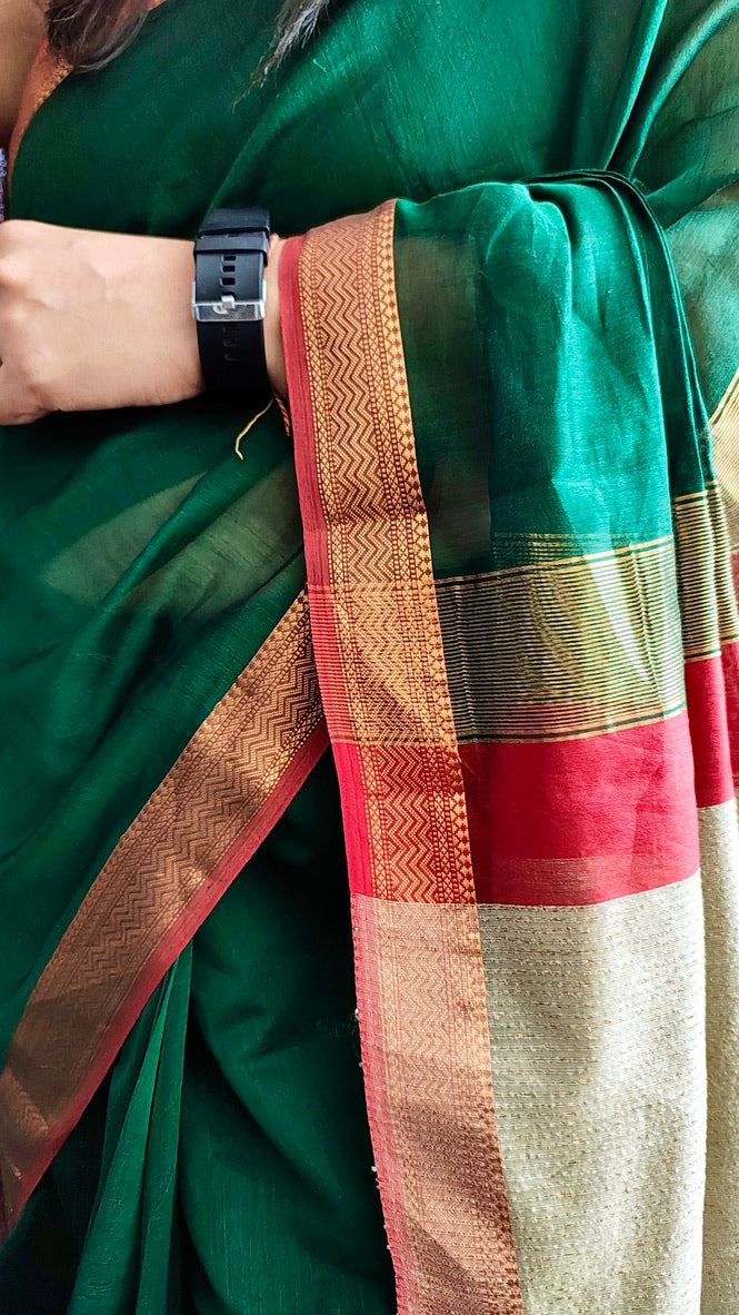 Bottle Green Maheshwari Handloom Saree - Madhya Pradesh