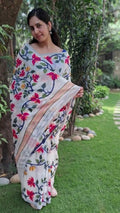 Ivory Floral  Fulia Tangail Handloom Saree: West Bengal