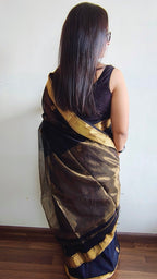 Black Maheshwari Handloom Saree - Madhya Pradesh