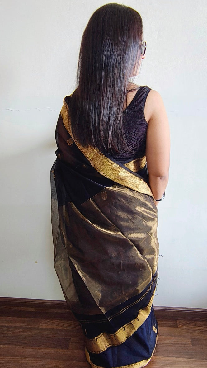 Black Maheshwari Handloom Saree - Madhya Pradesh