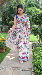 Ivory Floral  Fulia Tangail Handloom Saree: West Bengal