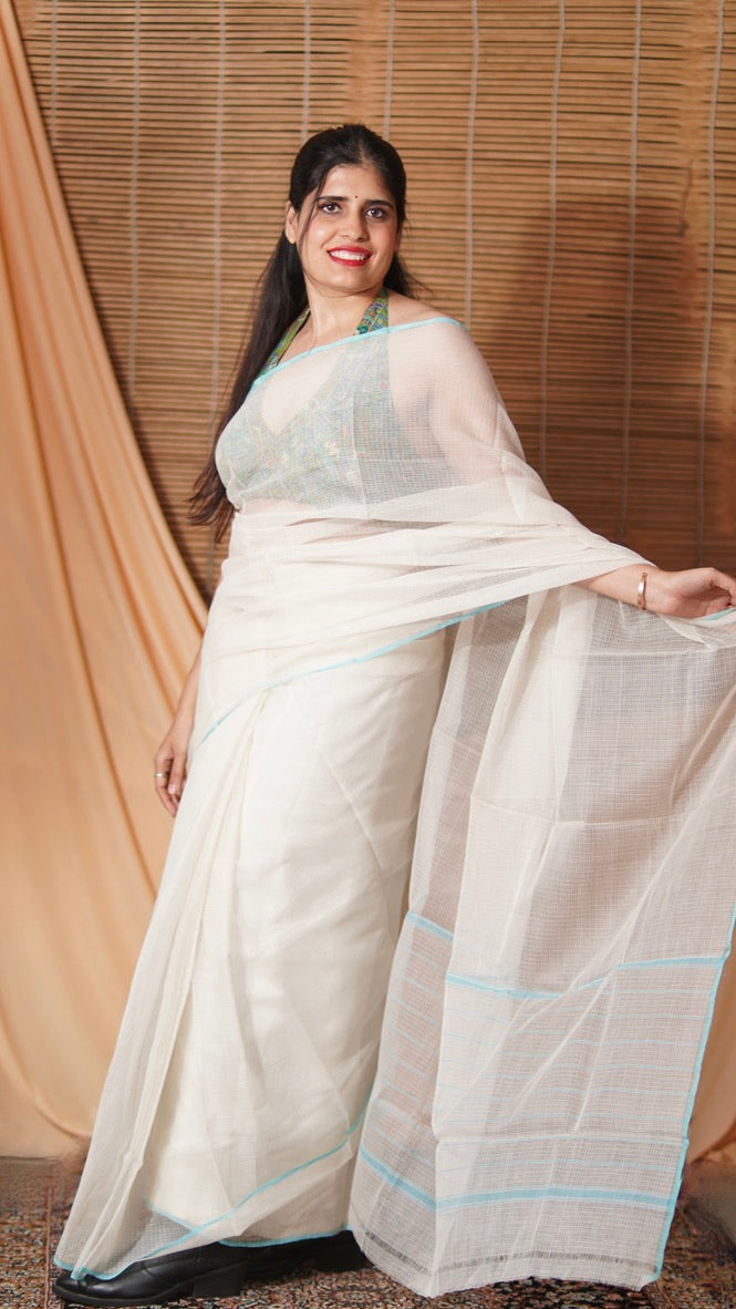 Off White Kota Doria Handloom Saree – Rajasthan