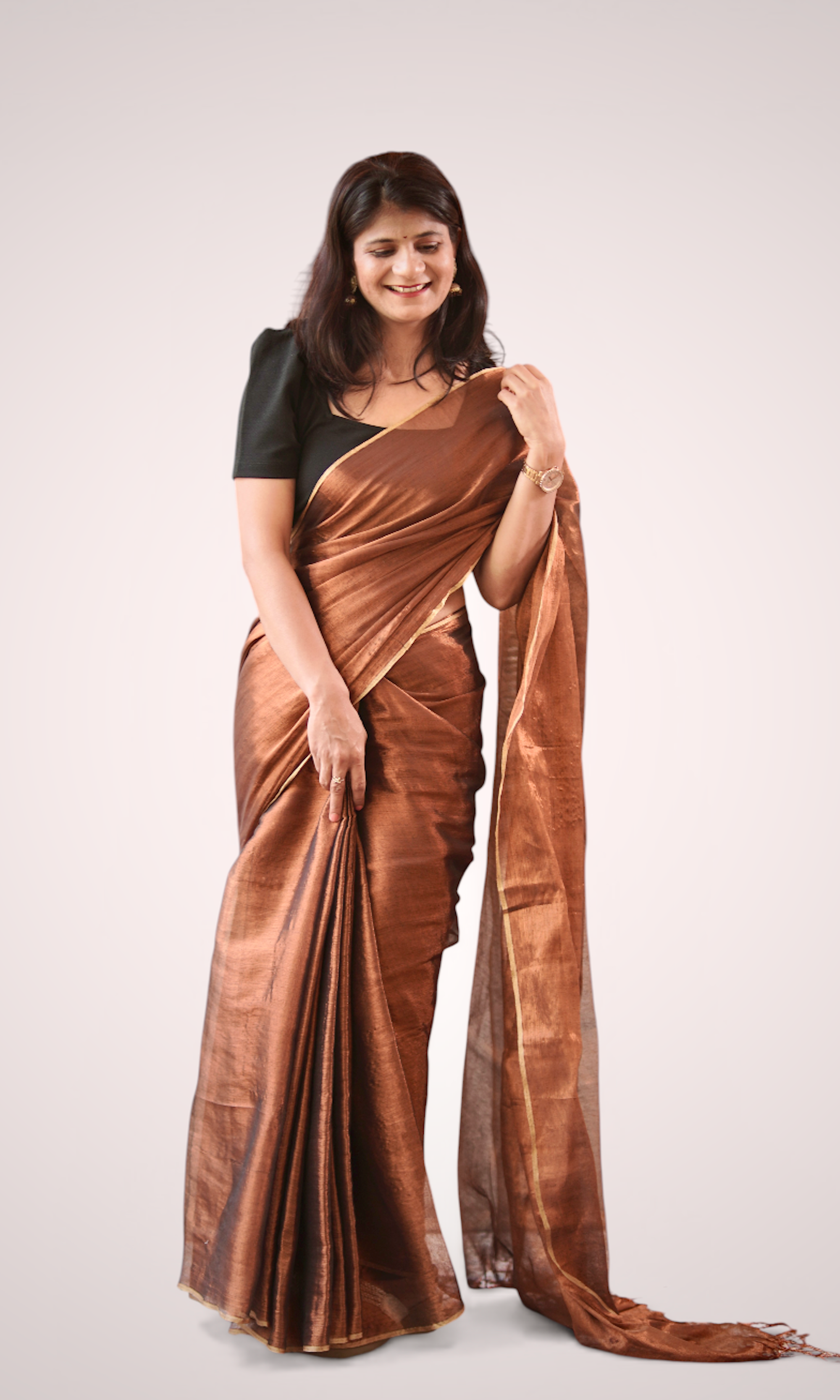 Copper Brown Tissue Cotton Handloom Saree – West Bengal