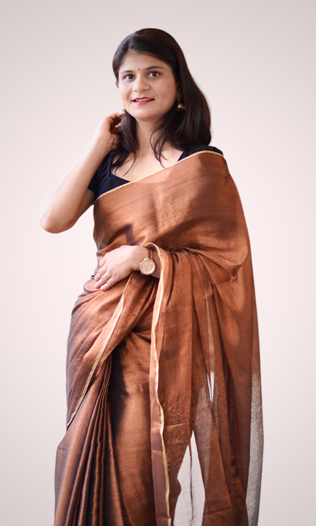 Copper Brown Tissue Cotton Handloom Saree – West Bengal