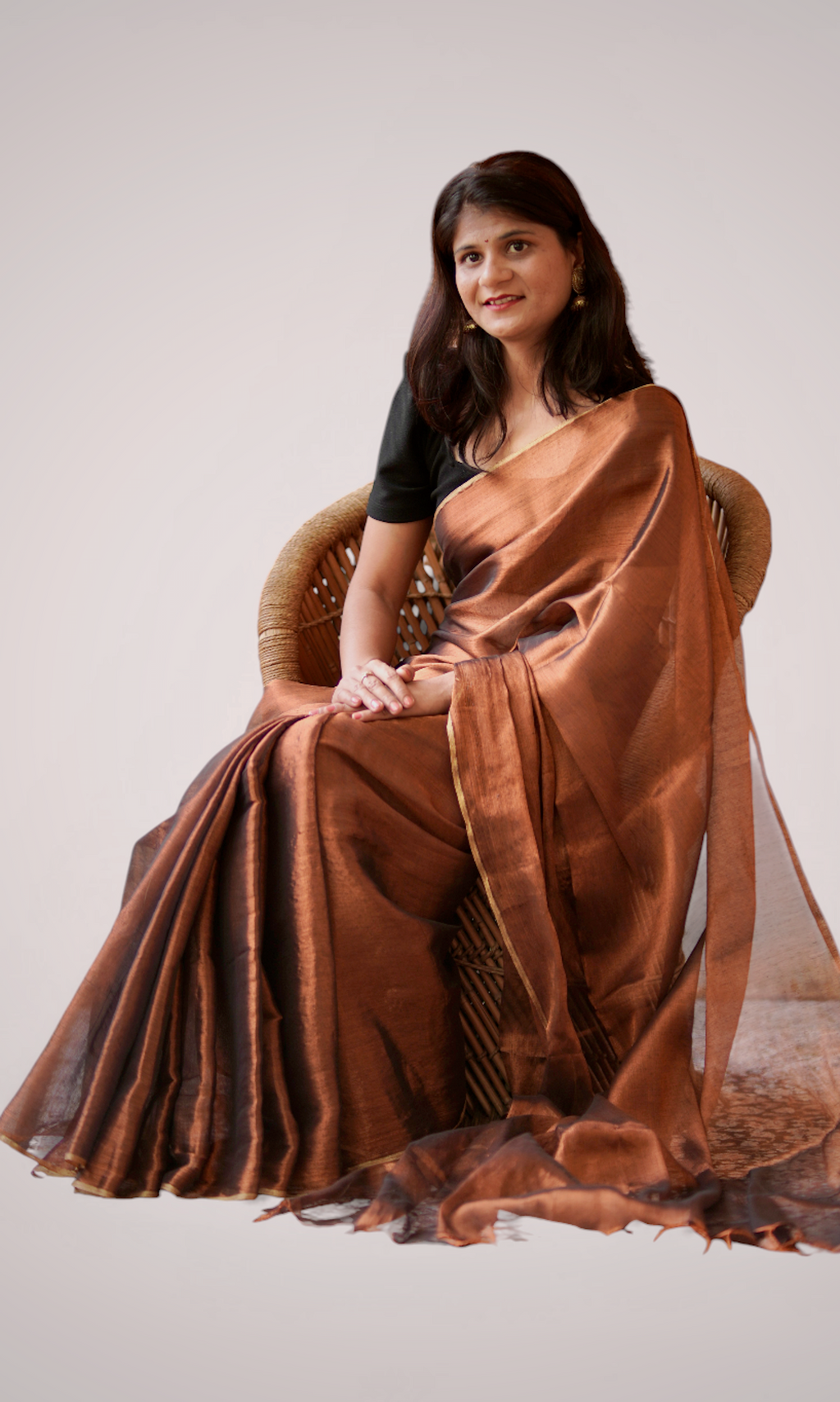 Copper Brown Tissue Cotton Handloom Saree – West Bengal