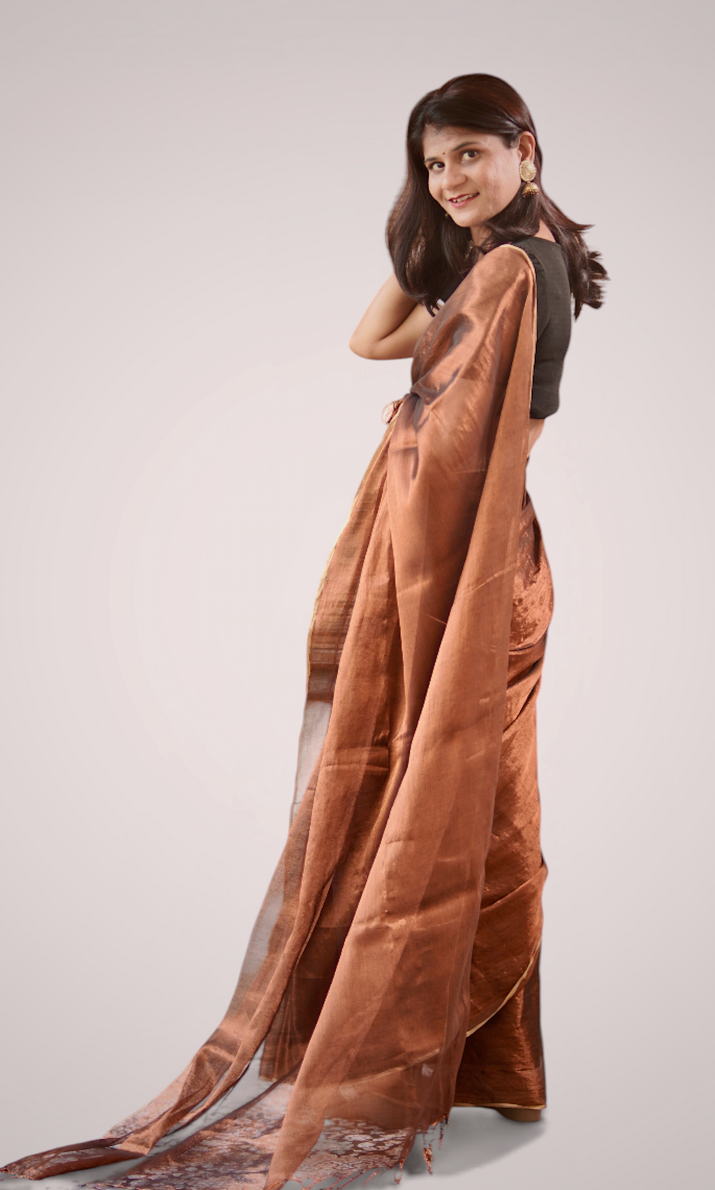 Copper Brown Tissue Cotton Handloom Saree – West Bengal