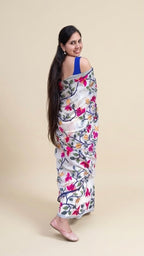 Ivory Floral  Fulia Tangail Handloom Saree: West Bengal