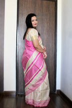 Beige Pink Bhagalpuri Handloom Silk Saree- Bihar