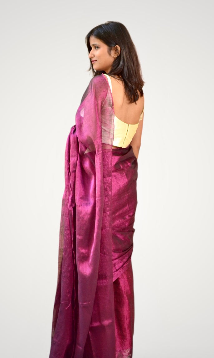 Magenta Tissue Cotton Handloom Saree – West Bengal