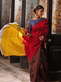 Red Brown Chanderi Handloom Saree: Madhya Pradesh