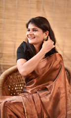 Copper Brown Tissue Cotton Handloom Saree – West Bengal