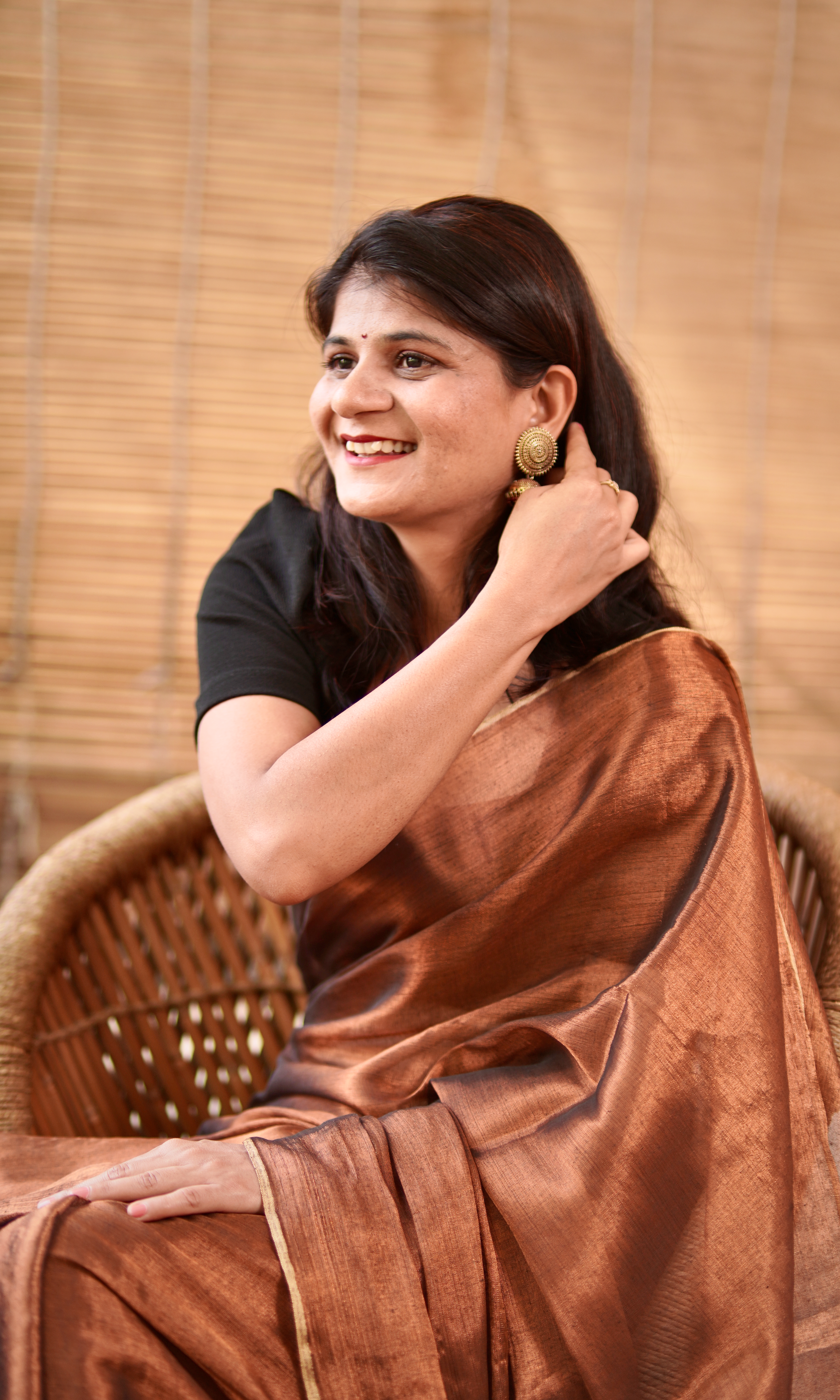 Copper Brown Tissue Cotton Handloom Saree – West Bengal