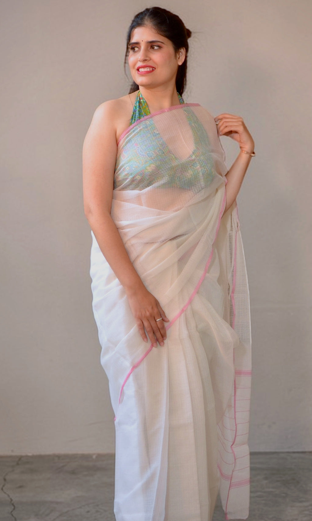 Off White Kota Doria Handloom Saree – Rajasthan