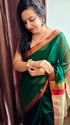 Bottle Green Maheshwari Handloom Saree - Madhya Pradesh