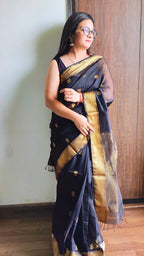 Black Maheshwari Handloom Saree - Madhya Pradesh