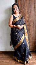 Black Maheshwari Handloom Saree - Madhya Pradesh