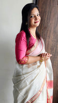 Off-White Maheshwari Handloom Saree - Madhya Pradesh