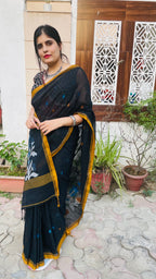 Black Floral  Fulia Tangail Handloom Saree: West Bengal