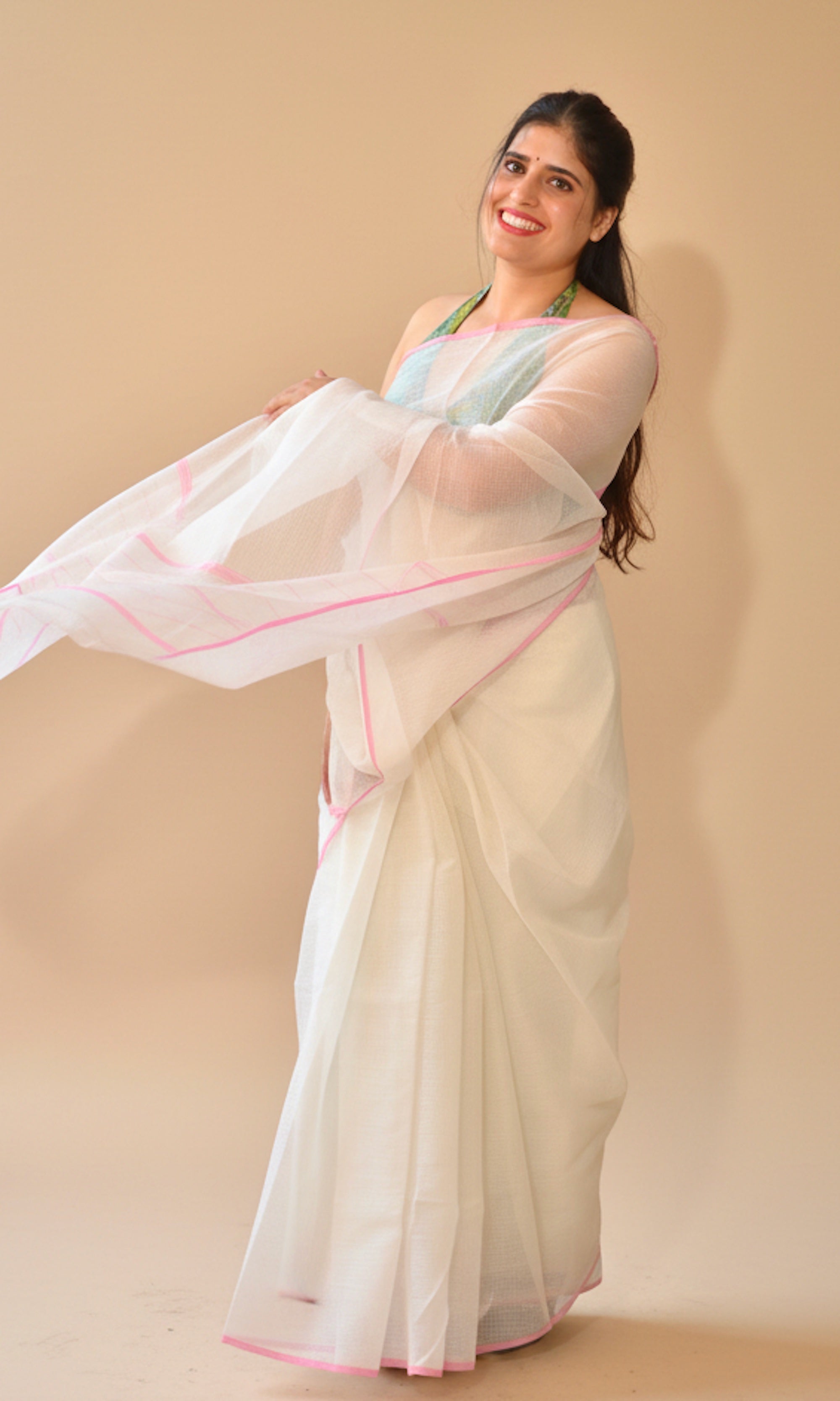 Off White Kota Doria Handloom Saree – Rajasthan