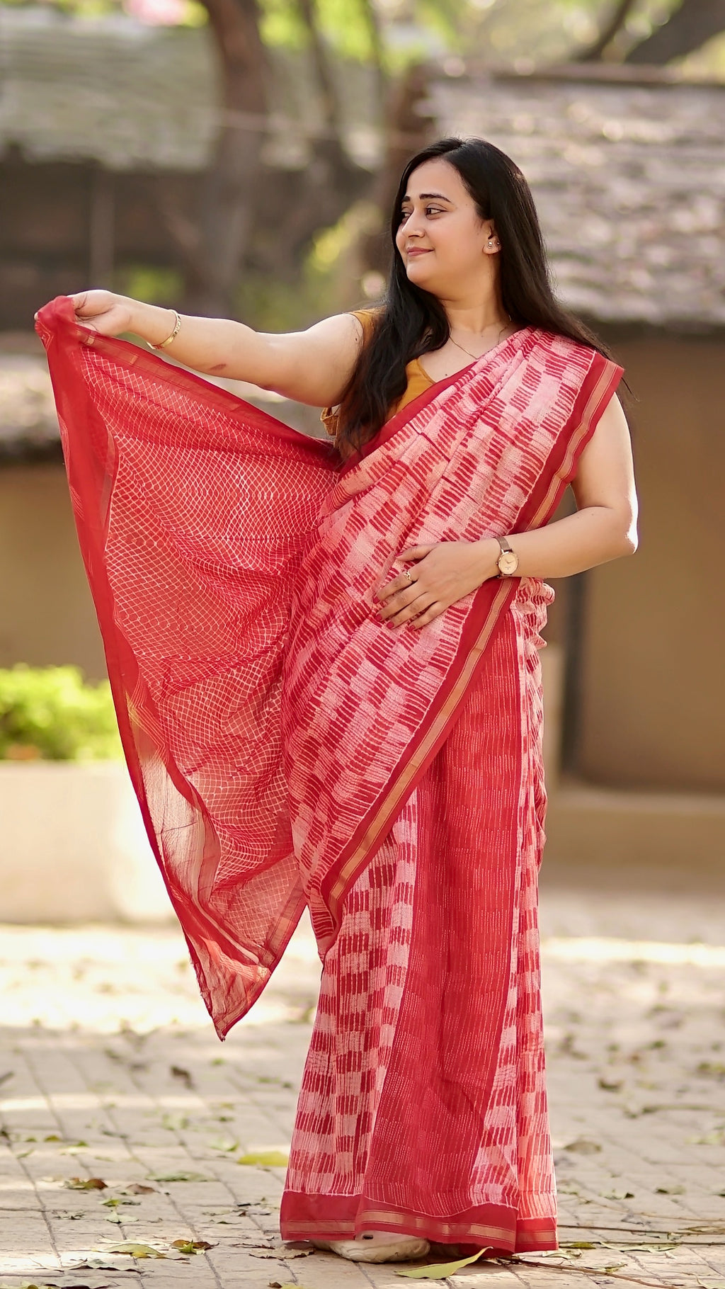 pallu details of red chanderi cotton silk saree 