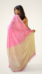 Contrasting pallu of pink khadi cotton saree
