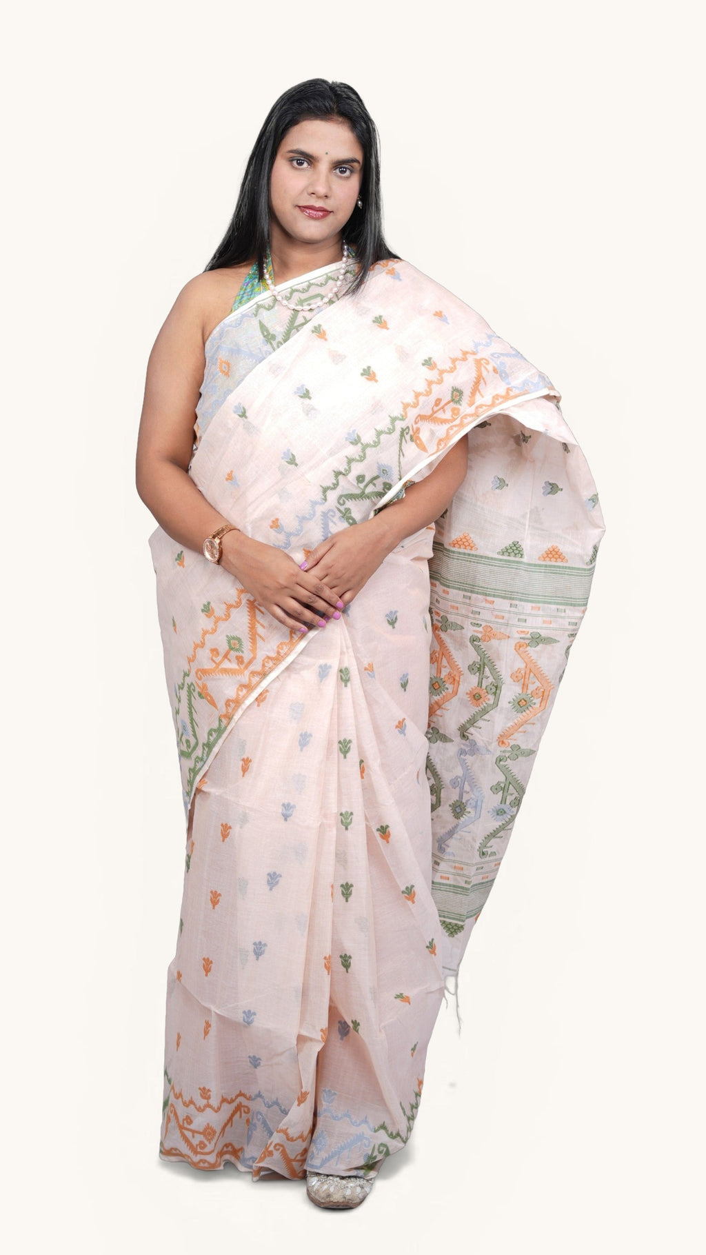 Ivory Baluchari Taant Saree: West Bengal
