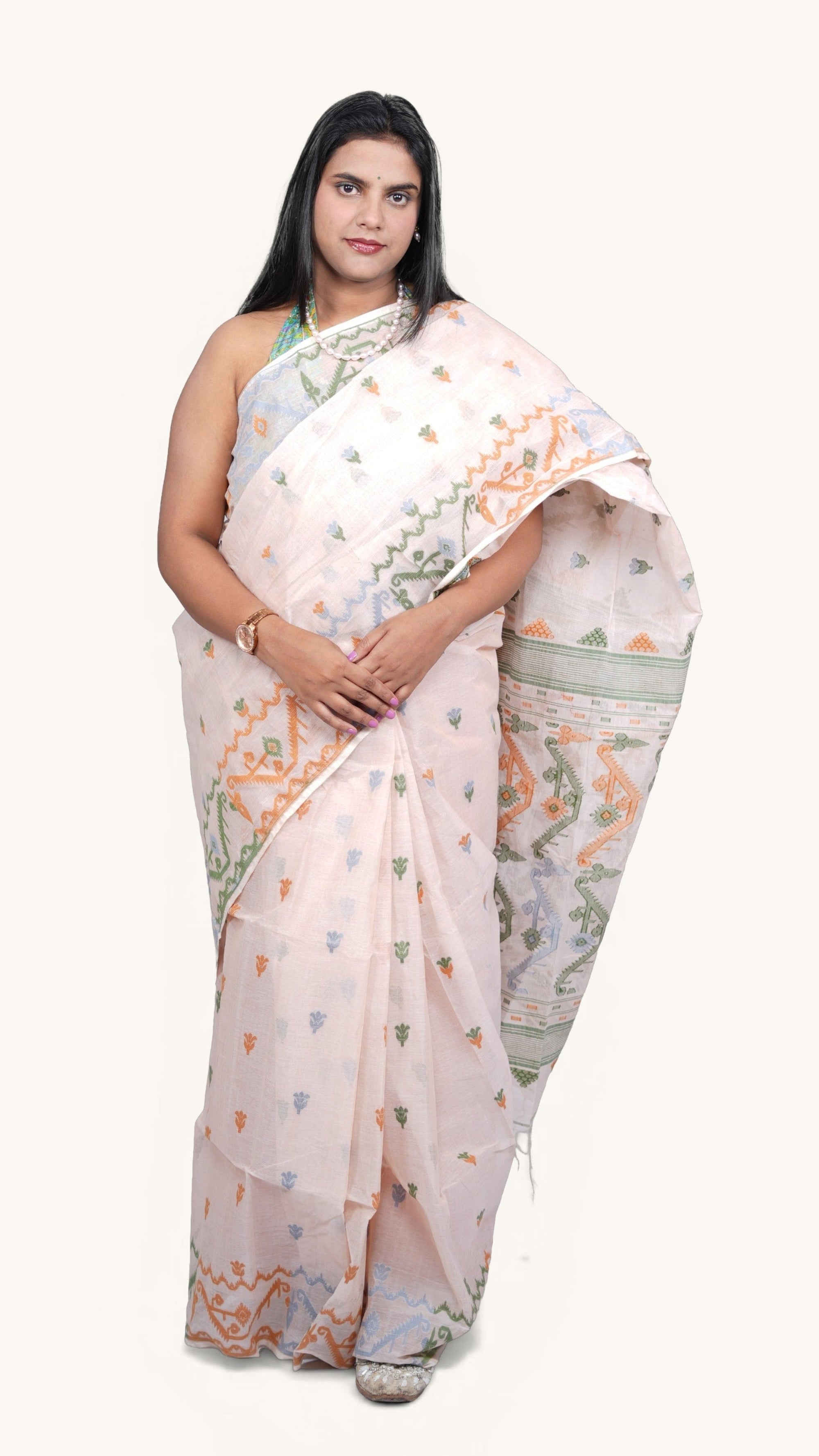 Ivory Baluchari Taant Saree: West Bengal