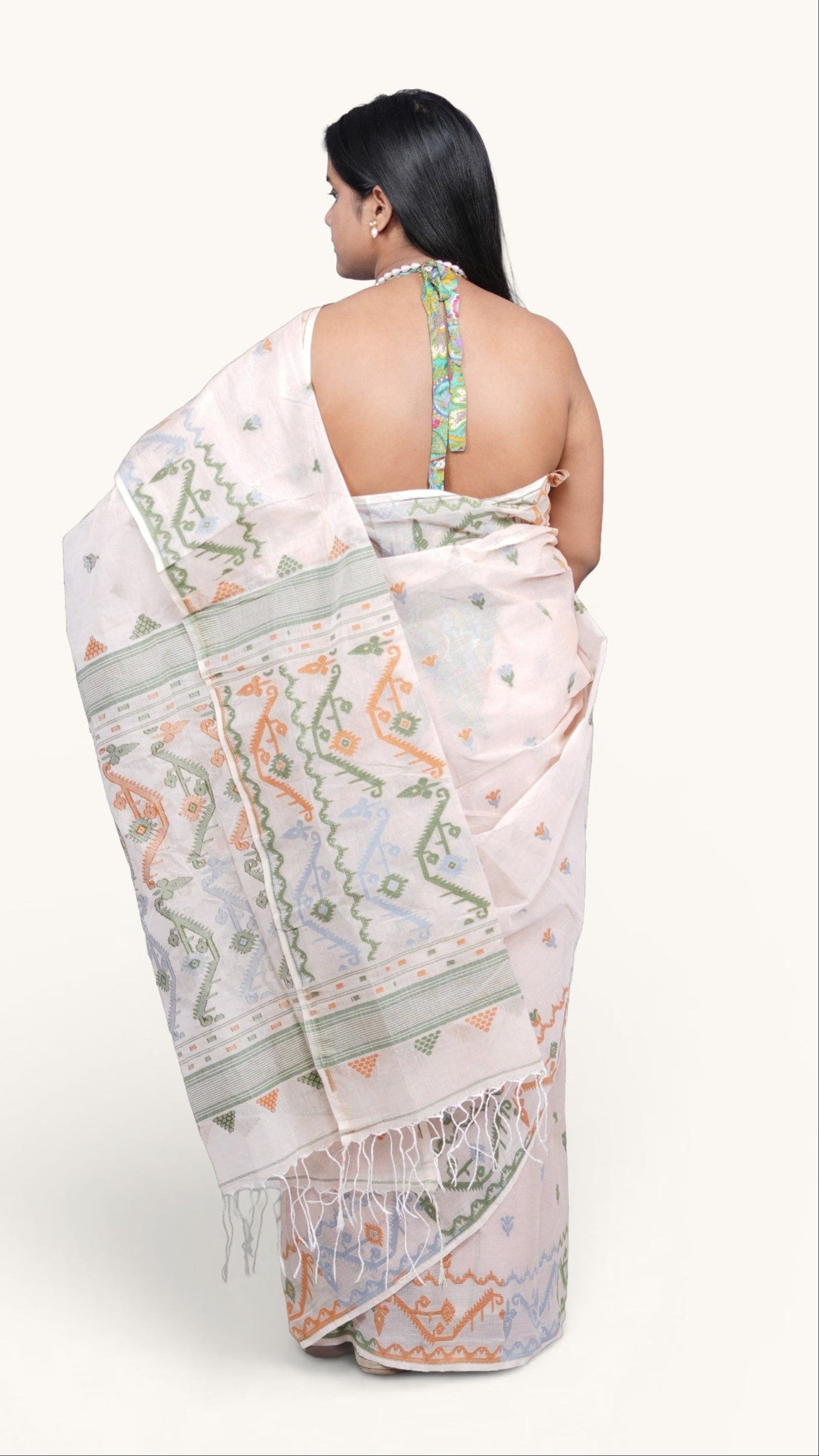 Ivory Baluchari Taant Saree: West Bengal
